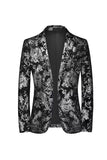 Black Golden Printed Notched Lapel Single Breasted Men's Prom Blazer
