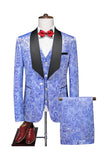 Purple Printed Single Breasted Shawl Lapel 3 Piece Men's Prom Suits