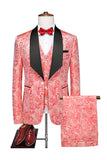 Purple Printed Single Breasted Shawl Lapel 3 Piece Men's Prom Suits