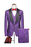 Purple Printed Single Breasted Shawl Lapel 3 Piece Men's Prom Suits