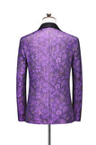 Purple Printed Single Breasted Shawl Lapel 3 Piece Men's Prom Suits
