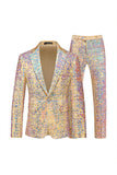 Sparkly Champagne Sequin Notched Lapel 2 Piece Men's Prom Suits