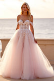Tulle Ball Gown Blush Wedding Dress with Appliques