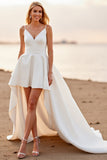 Spaghetti Straps A Line White Boho High-Low Wedding Dress