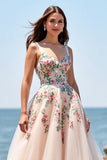 Tulle Floral Blush Ball Gown Floor Length Wedding Dress