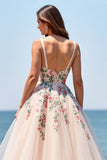 Tulle Floral Blush Ball Gown Floor Length Wedding Dress