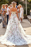White Floral Organza Ball Gown Sweep Train Wedding Dress