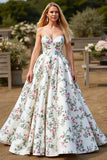 Satin Ball Gown Floral White Sweep Train Wedding Dress
