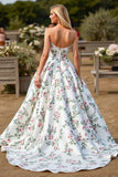 Satin Ball Gown Floral White Sweep Train Wedding Dress