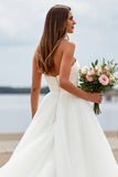 Sweetheart White Tulle Ball Gown Sweep Train Wedding Dress