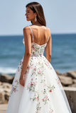 Tulle Ball Gown Floral Sweep White Train Wedding Dress