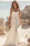Satin White Mermaid Boho Sweep Train Wedding Dress