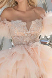 Sparkly Light Pink Tiered Short Prom Dress with Appliques