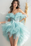 Sparkly Light Green Tiered Short Prom Dress with Ruffles