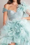 Sparkly Light Green High-Low Prom Dress with Ruffles