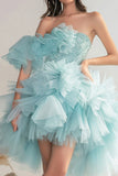 Sparkly Light Green Strapless Short Prom Dress with Beading