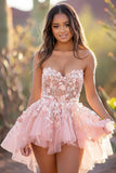 Blush Organza Sweetheart Short Prom Dress with Appliques