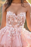Blush Organza Sweetheart Short Prom Dress with Appliques