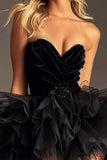 Black Organza A Line Sweetheart Short Prom Dress with Ruffles