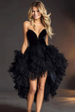 Black Tulle Strapless  A Line High-Low Prom Dress