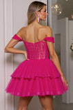 Fuchsia Tulle Corset A Line Mini Prom Dress with Appliques