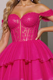 Fuchsia Tulle Corset A Line Mini Prom Dress with Appliques
