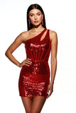 Sparkly Corset Bodycon Dark Red Sequin Mini Prom Dress