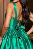 Dark Green Corset A Line Satin Mini Prom Dress with Bow