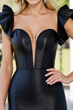 Black Bodycon Satin Mini Prom Dress with Ruffles