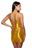 Golden Satin Bodycon Mini Corset Prom Dress