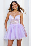 Sparkly Lilac Tulle Corset A Line Mini Prom Dress