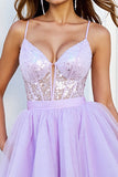 Sparkly Lilac Tulle Corset A Line Mini Prom Dress