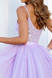 Sparkly Lilac Tulle Corset A Line Mini Prom Dress