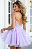Sparkly Lilac Tulle Corset A Line Keyhole Mini Prom Dress