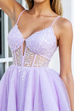 Sparkly Lilac Tulle Corset A Line Keyhole Mini Prom Dress