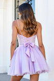 Sparkly Lilac Sequin Organza A Line Short Corset Prom Dress