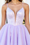 Sparkly Lilac Sequin Organza A Line Short Corset Prom Dress