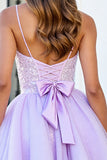 Sparkly Lilac Sequin Organza A Line Short Corset Prom Dress