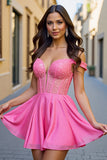 Sparkly Fuchsia Mini A Line Corset Prom Dress