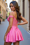 Sparkly Fuchsia Mini A Line Corset Prom Dress