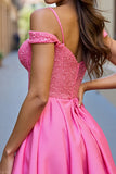 Sparkly Fuchsia Mini A Line Corset Prom Dress