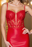 Red Satin Corset Short Bodycon Prom Dress with Appliques
