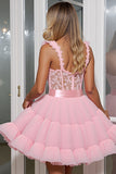 Light Pink A Line Corset Mini Prom Dress with Appliques