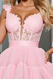 Light Pink A Line Corset Mini Prom Dress with Appliques
