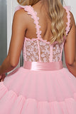 Light Pink A Line Corset Mini Prom Dress with Appliques