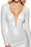Sparkly White Sequin Bodycon Backless Mini Prom Dress
