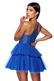Royal Blue A Line One Shoulder Corset Short Tulle Prom Dress