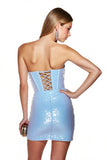Sparkly Light Blue Corset Bodycon Short Prom Dress with Fringes