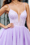 Sparkly Lilac A Line Deep V-Neck Organza Short Corset Prom Dress