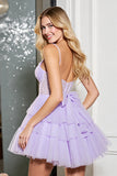 Lilac A Line Corset Tulle Mini Prom Dress with Bow